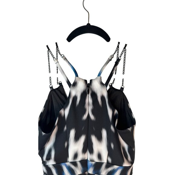 2/$30 Bebe XXS Black & White Abstract Print Dress With Chain Straps - Picture 10 of 14